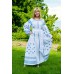 Boho Style Ukrainian Embroidered Maxi Broad Dress White with Blue Embroidery